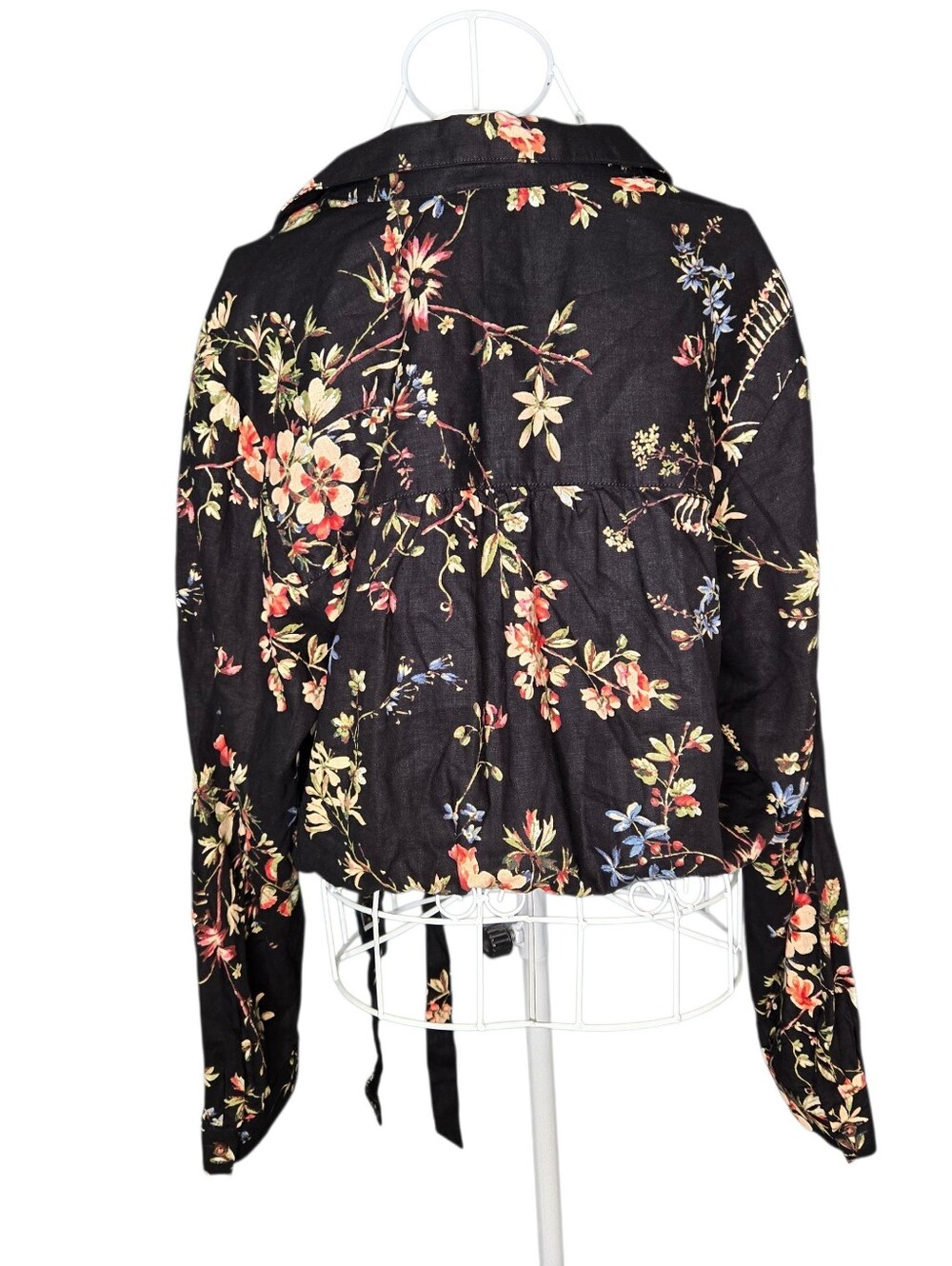 NWT Anthropolgie Pilcro Cropped Tie Waist Crop Top In Black Floral Size Large - Picture 4 of 14